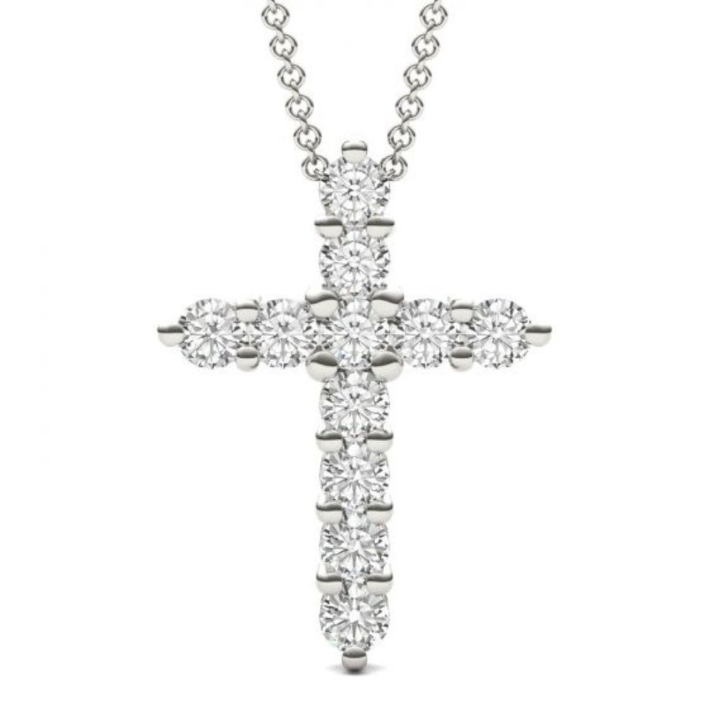 One 1.10CTW Round Moissanite Cross Pendant In 14K